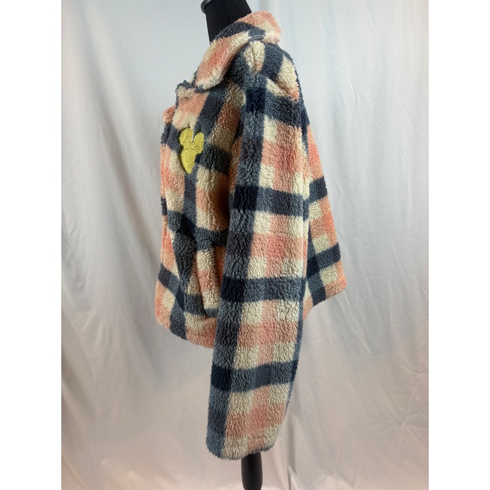 Disney Mickey Mouse Plaid Sherpa Fleece Teddy Jacket Pink Navy XL - Picture 7 of 8